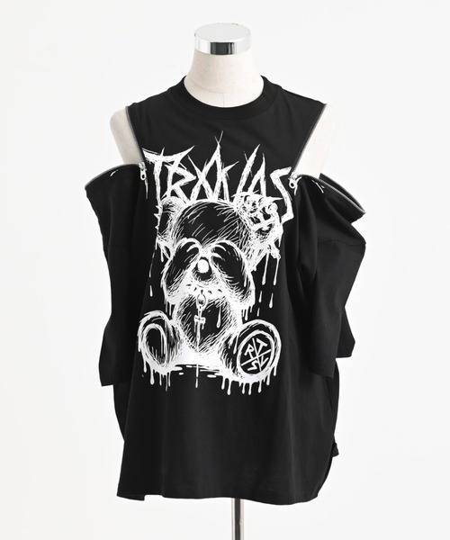 TRAVAS TOKYO（トラバス トウキョウ）の「『TRAVAS TOKYO/トラバス トーキョー』ショルダーZIPくまプリントTシャツ（Tシャツ/カットソー・レディース・ホワイト/ブラック・FREE）」の12枚目の写真