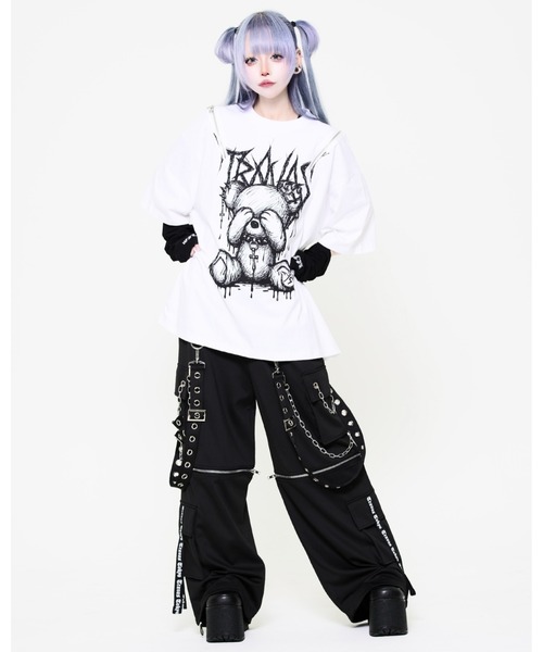 TRAVAS TOKYO（トラバス トウキョウ）の「『TRAVAS TOKYO/トラバス トーキョー』ショルダーZIPくまプリントTシャツ（Tシャツ/カットソー・レディース・ホワイト/ブラック・FREE）」の7枚目の写真