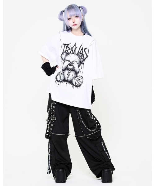 TRAVAS TOKYO（トラバス トウキョウ）の「『TRAVAS TOKYO/トラバス トーキョー』ショルダーZIPくまプリントTシャツ（Tシャツ/カットソー・レディース・ホワイト/ブラック・FREE）」の8枚目の写真