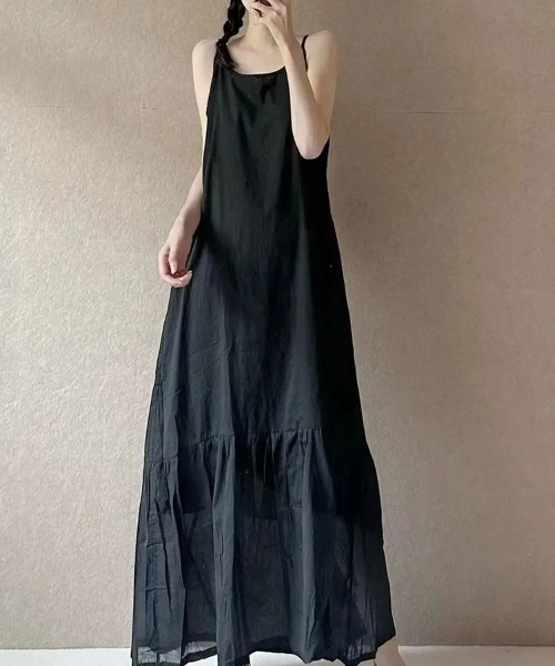 SallyLunn(サリーラン)の「切り替えギャザーキャミソールワンピース(ワンピース・レディース・ブラック/ホワイト・LARGE/MEDIUM)」の7枚目の写真