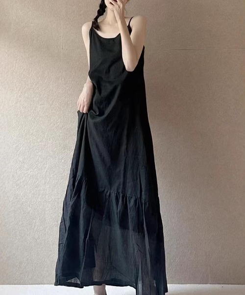 SallyLunn(サリーラン)の「切り替えギャザーキャミソールワンピース(ワンピース・レディース・ブラック/ホワイト・LARGE/MEDIUM)」の8枚目の写真