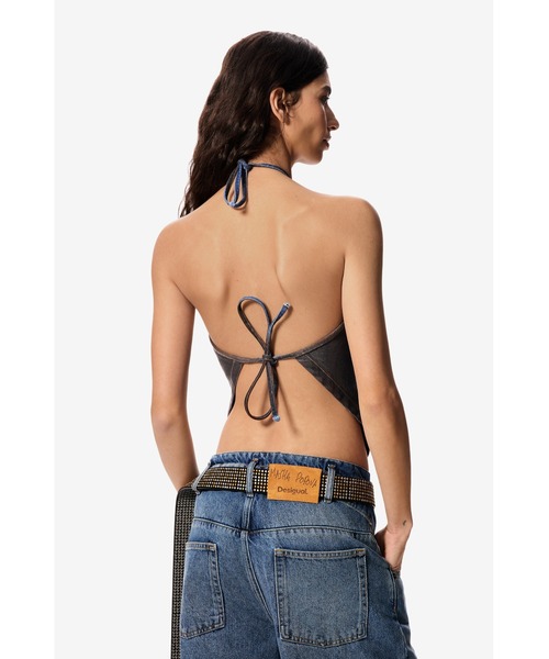 Desigual（デシグアル）の「【Desigual×MASHA POPOVA】メタリック ハルターネック ノースリーブブラウストップ（チューブトップ・レディース・ブルー・L/S）」の2枚目の写真