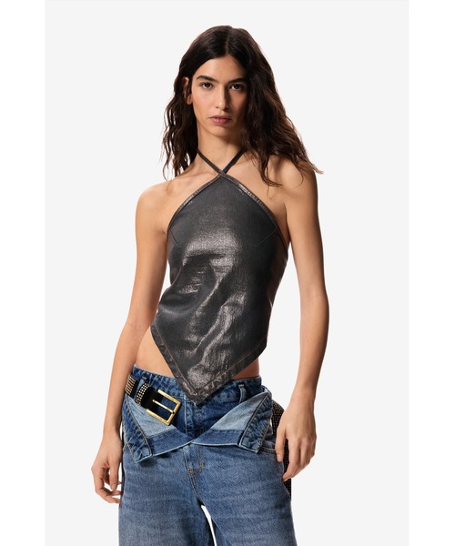 Desigual（デシグアル）の「【Desigual×MASHA POPOVA】メタリック ハルターネック ノースリーブブラウストップ（チューブトップ・レディース・ブルー・L/S）」の7枚目の写真