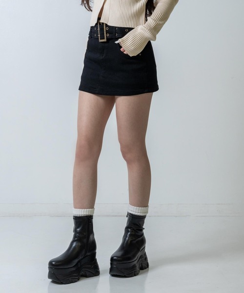 ANAP（アナップ）の「ストレッチデニムインパン付きミニスカート（デニムスカート・レディース・グレー/ブラック・M/S）」の9枚目の写真