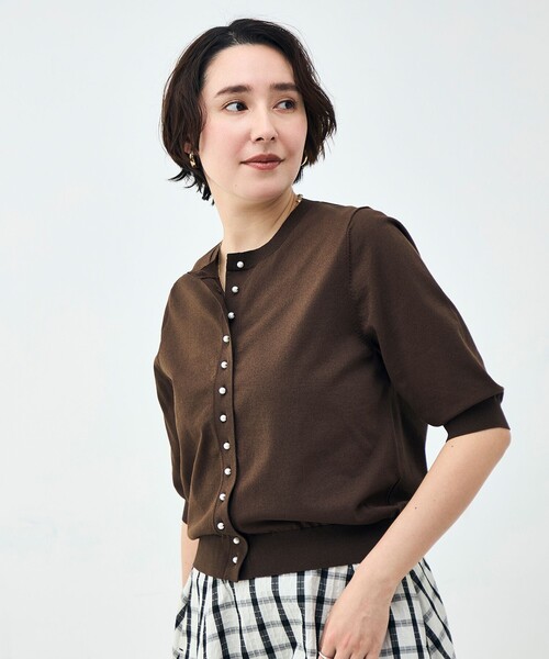NOLLEY’S(ノーリーズ)の「《UVカット》コットンテックス6分袖カーディガン(カーディガン/ボレロ・レディース・ブラック/ミント/ホワイト/ブラウン/サーモンピンク・38)」の3枚目の写真
