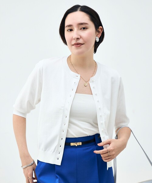 NOLLEY’S(ノーリーズ)の「《UVカット》コットンテックス6分袖カーディガン(カーディガン/ボレロ・レディース・ブラック/ミント/ホワイト/ブラウン/サーモンピンク・38)」の2枚目の写真
