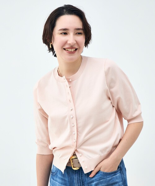 NOLLEY’S(ノーリーズ)の「《UVカット》コットンテックス6分袖カーディガン(カーディガン/ボレロ・レディース・ブラック/ミント/ホワイト/ブラウン/サーモンピンク・38)」の5枚目の写真
