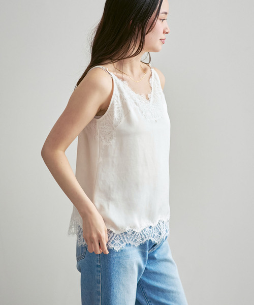 Noble(ノーブル)の「《追加》リバーレーストリミングサテンキャミソール3(キャミソール・レディース・ホワイト/ブラック・FREE)」の12枚目の写真