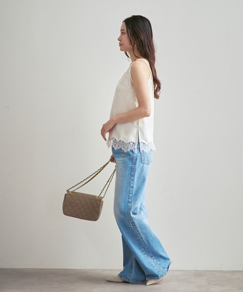 Noble(ノーブル)の「《追加》リバーレーストリミングサテンキャミソール3(キャミソール・レディース・ホワイト/ブラック・FREE)」の9枚目の写真