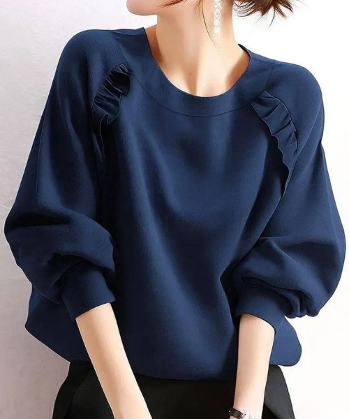SallyLunn(サリーラン)の「切り替えフリルカットソー(Tシャツ/カットソー・レディース・イエロー/ネイビー/カーキ・MEDIUM/LARGE)」の3枚目の写真
