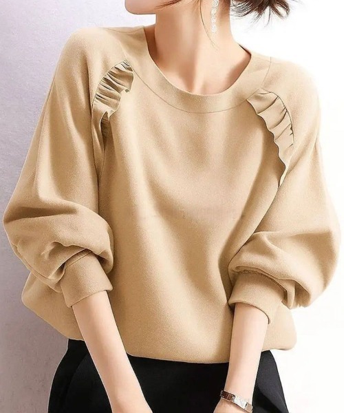 SallyLunn(サリーラン)の「切り替えフリルカットソー(Tシャツ/カットソー・レディース・イエロー/ネイビー/カーキ・MEDIUM/LARGE)」の1枚目の写真