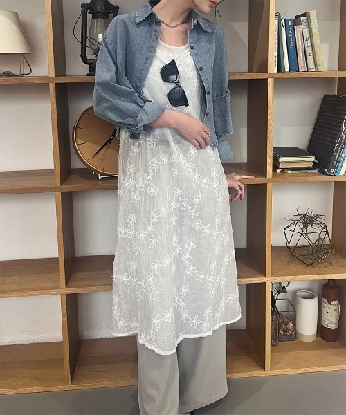 Rejoule(リジュール)の「フラワー刺繍 シアーキャミワンピース(ワンピース・レディース・ブラック/ホワイト・FREE)」の9枚目の写真