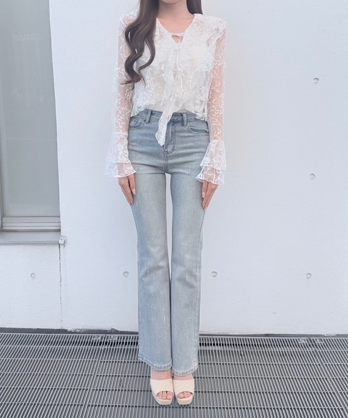 NOMAE(ノーマエ)の「ラッフルリボンブラウス(シャツ/ブラウス・レディース・ホワイト/ブルー系その他/ブラック・FREE)」の10枚目の写真