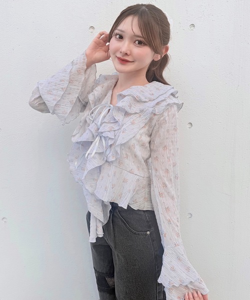 NOMAE(ノーマエ)の「ラッフルリボンブラウス(シャツ/ブラウス・レディース・ホワイト/ブルー系その他/ブラック・FREE)」の13枚目の写真