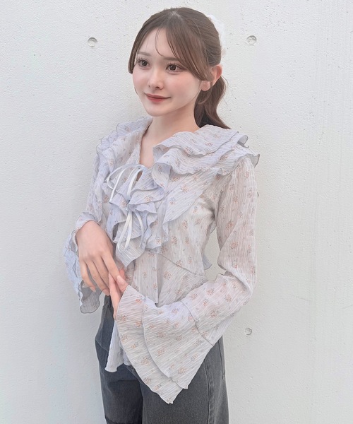 NOMAE(ノーマエ)の「ラッフルリボンブラウス(シャツ/ブラウス・レディース・ホワイト/ブルー系その他/ブラック・FREE)」の14枚目の写真