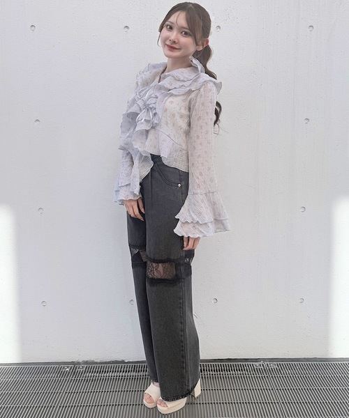NOMAE(ノーマエ)の「ラッフルリボンブラウス(シャツ/ブラウス・レディース・ホワイト/ブルー系その他/ブラック・FREE)」の16枚目の写真