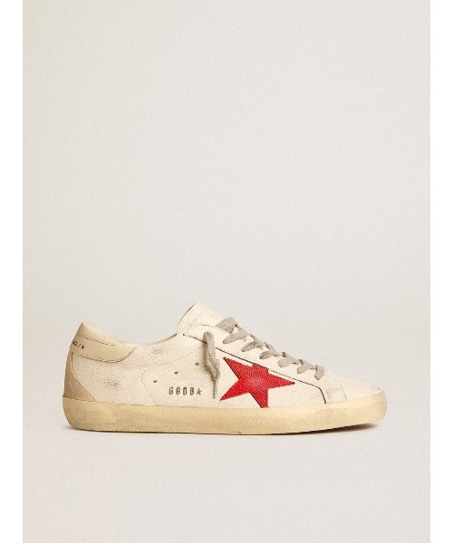 GOLDEN GOOSE(ゴールデングース)の「Super-Star ナッパレザー レザースター(レッド)&ヒールタブ(クリーム)(スニーカー・メンズ・ホワイト×レッド・40/41/42/44/43)」の3枚目の写真