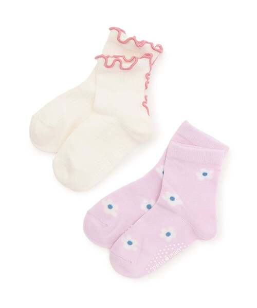 petit main(プティマイン)の「お花メロウショートソックス2P(ソックス/靴下・キッズ・レモンイエロー/オフホワイト/ラベンダー・M/L/S/SS)」の1枚目の写真