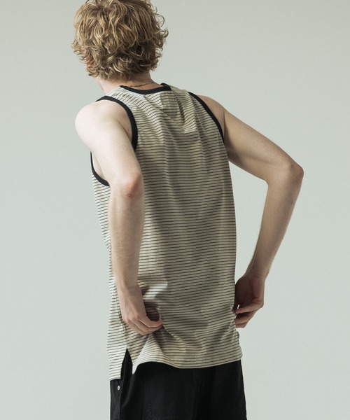 SLICK(スリック)の「【SLICK/スリック】30/2 Micro Border Tank Top/ マイクロボーダー タンクトップ(Tシャツ/カットソー・メンズ・アイボリー/ブラック系その他/スミクロ・3/1/2)」の5枚目の写真