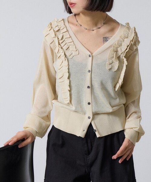 goocy（グーシー）の「アシメフリルシアーカーディガン（ニット/セーター・レディース・ホワイト系その他/ブラウン/チャコールグレー・FREE）」の10枚目の写真