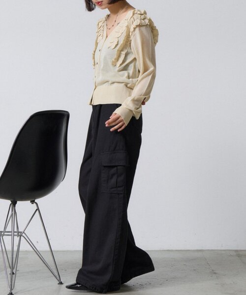 goocy（グーシー）の「アシメフリルシアーカーディガン（ニット/セーター・レディース・ホワイト系その他/ブラウン/チャコールグレー・FREE）」の15枚目の写真