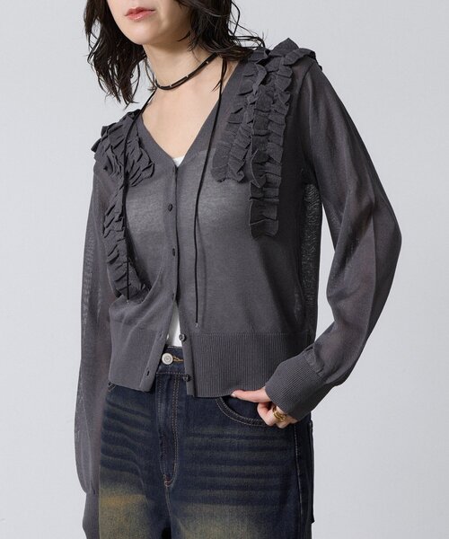 goocy（グーシー）の「アシメフリルシアーカーディガン（ニット/セーター・レディース・ホワイト系その他/ブラウン/チャコールグレー・FREE）」の21枚目の写真