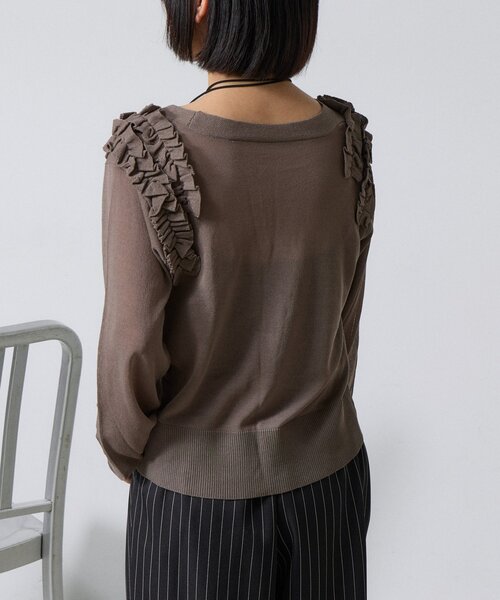 goocy（グーシー）の「アシメフリルシアーカーディガン（ニット/セーター・レディース・ホワイト系その他/ブラウン/チャコールグレー・FREE）」の4枚目の写真