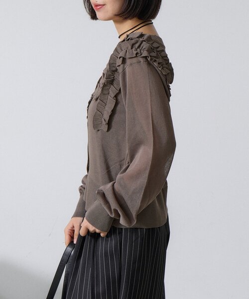 goocy（グーシー）の「アシメフリルシアーカーディガン（ニット/セーター・レディース・ホワイト系その他/ブラウン/チャコールグレー・FREE）」の6枚目の写真