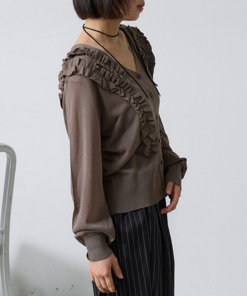 goocy（グーシー）の「アシメフリルシアーカーディガン（ニット/セーター・レディース・ホワイト系その他/ブラウン/チャコールグレー・FREE）」の7枚目の写真