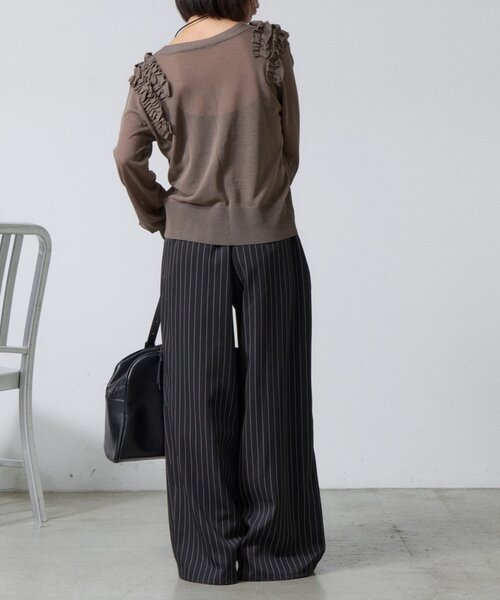 goocy（グーシー）の「アシメフリルシアーカーディガン（ニット/セーター・レディース・ホワイト系その他/ブラウン/チャコールグレー・FREE）」の8枚目の写真