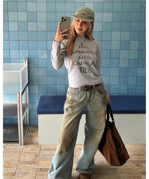 inst.ALL（インストール）の「クロップド丈ペイント風ロゴロンT（Tシャツ/カットソー・レディース・グレー/ホワイト/ブラック・M）」の8枚目の写真