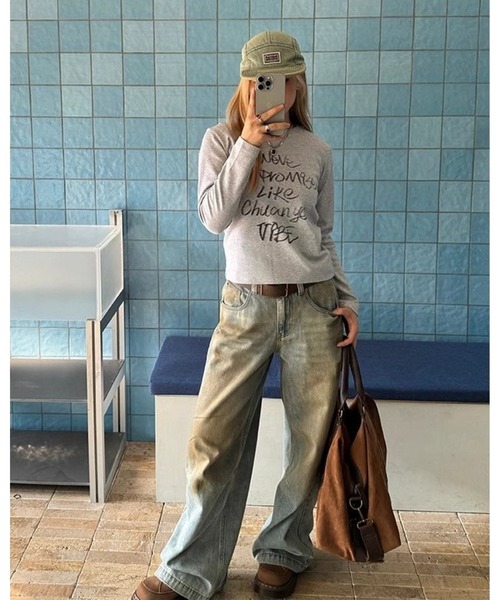 inst.ALL（インストール）の「クロップド丈ペイント風ロゴロンT（Tシャツ/カットソー・レディース・グレー/ホワイト/ブラック・M）」の9枚目の写真
