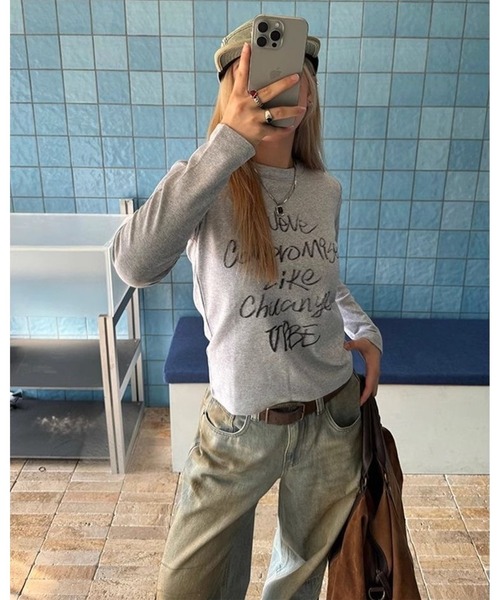 inst.ALL（インストール）の「クロップド丈ペイント風ロゴロンT（Tシャツ/カットソー・レディース・グレー/ホワイト/ブラック・M）」の10枚目の写真