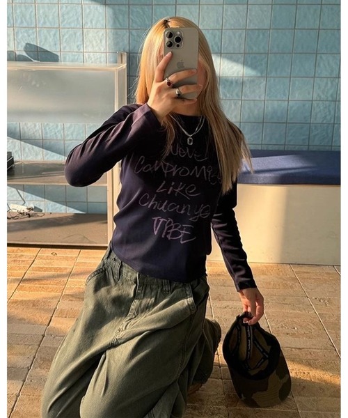 inst.ALL（インストール）の「クロップド丈ペイント風ロゴロンT（Tシャツ/カットソー・レディース・グレー/ホワイト/ブラック・M）」の15枚目の写真