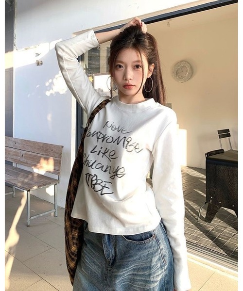 inst.ALL（インストール）の「クロップド丈ペイント風ロゴロンT（Tシャツ/カットソー・レディース・グレー/ホワイト/ブラック・M）」の17枚目の写真