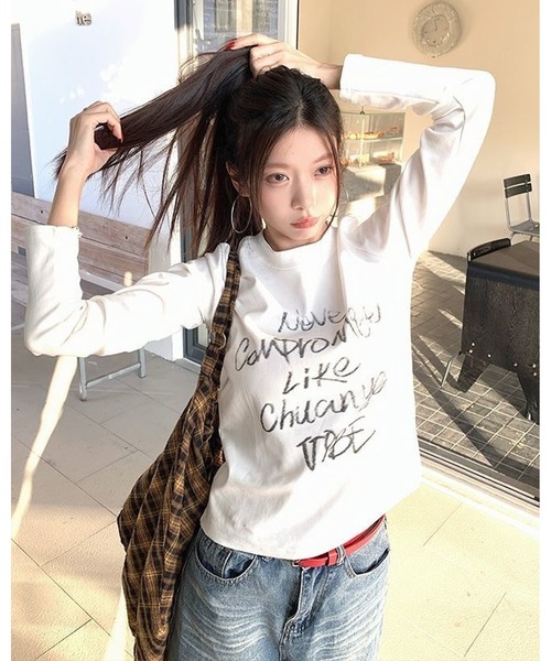 inst.ALL（インストール）の「クロップド丈ペイント風ロゴロンT（Tシャツ/カットソー・レディース・グレー/ホワイト/ブラック・M）」の18枚目の写真