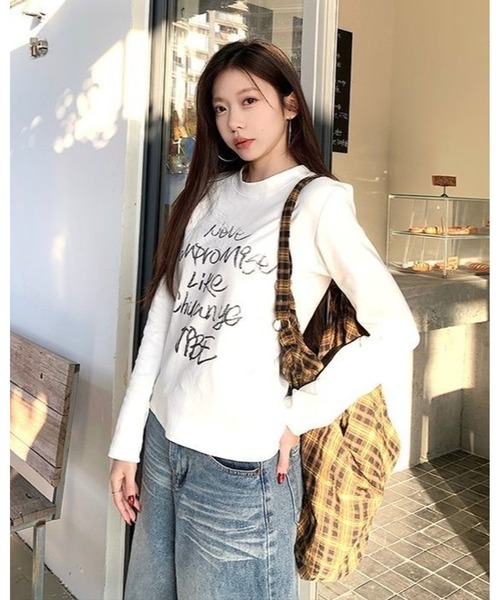inst.ALL（インストール）の「クロップド丈ペイント風ロゴロンT（Tシャツ/カットソー・レディース・グレー/ホワイト/ブラック・M）」の19枚目の写真