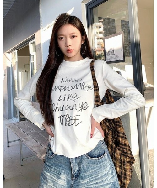 inst.ALL（インストール）の「クロップド丈ペイント風ロゴロンT（Tシャツ/カットソー・レディース・グレー/ホワイト/ブラック・M）」の20枚目の写真
