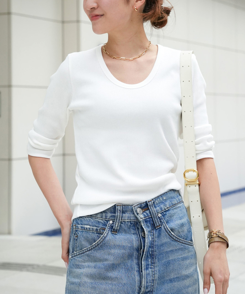 Deuxieme Classe（ドゥーズィエムクラス）の「Rib Open Neck プルオーバー（Tシャツ/カットソー・レディース・グレー/ブラック/ホワイト・FREE）」の2枚目の写真