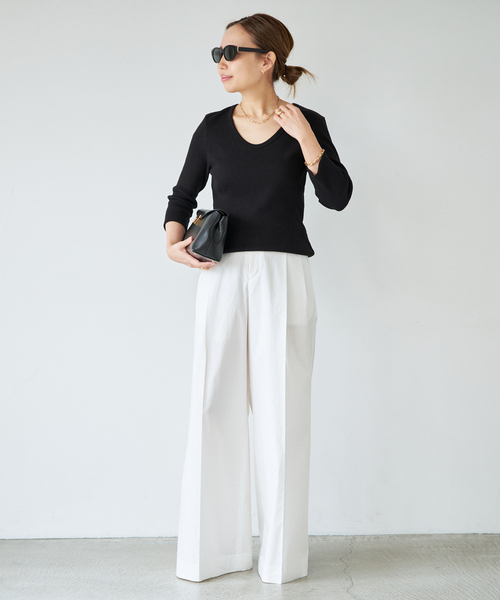 Rib Open Neck プルオーバー（Tシャツ/カットソー）｜Deuxieme Classe