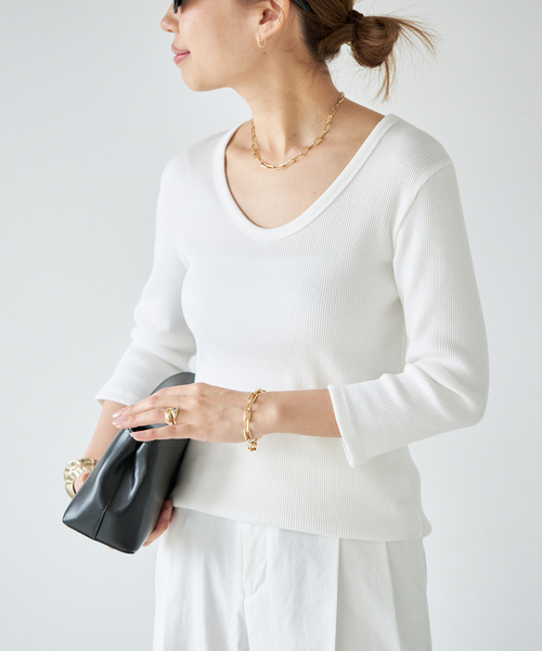 Deuxieme Classe（ドゥーズィエムクラス）の「Rib Open Neck プルオーバー（Tシャツ/カットソー・レディース・グレー/ブラック/ホワイト・FREE）」の8枚目の写真