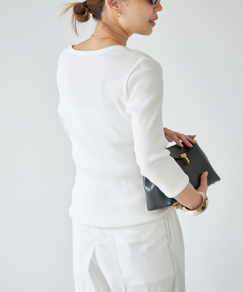 Deuxieme Classe（ドゥーズィエムクラス）の「Rib Open Neck プルオーバー（Tシャツ/カットソー・レディース・グレー/ブラック/ホワイト・FREE）」の11枚目の写真