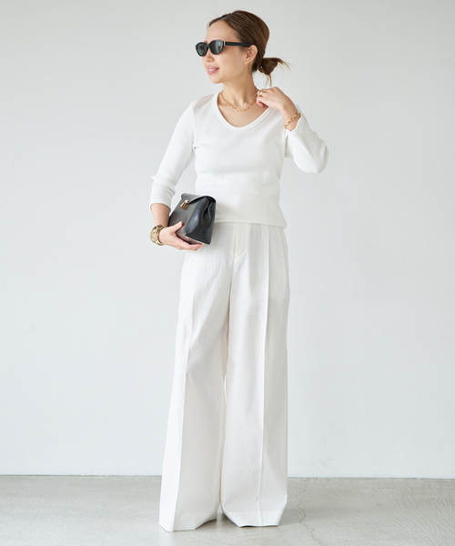 Deuxieme Classe（ドゥーズィエムクラス）の「Rib Open Neck プルオーバー（Tシャツ/カットソー・レディース・グレー/ブラック/ホワイト・FREE）」の12枚目の写真