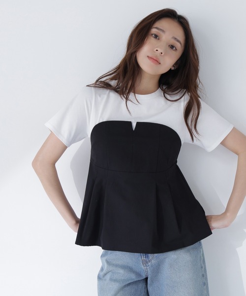 NATURAL BEAUTY BASIC(ナチュラルビューティーベーシック)の「ペプラムビスチェドッキングカットソー(Tシャツ/カットソー・レディース・ホワイト系その他2/ホワイト系その他/ブラック系その他2・フリ-)」の2枚目の写真