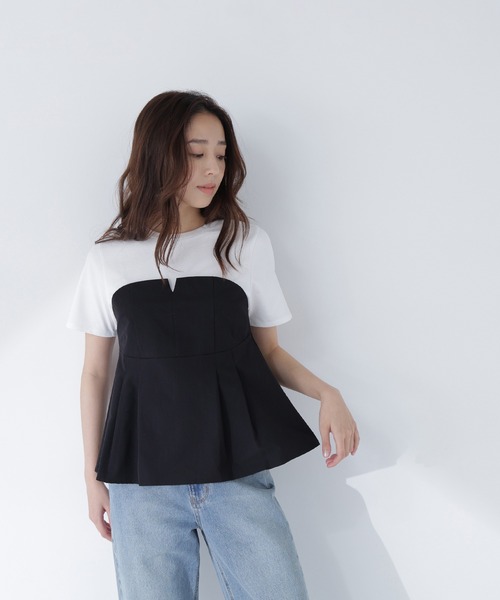 NATURAL BEAUTY BASIC(ナチュラルビューティーベーシック)の「ペプラムビスチェドッキングカットソー(Tシャツ/カットソー・レディース・ホワイト系その他2/ホワイト系その他/ブラック系その他2・フリ-)」の6枚目の写真