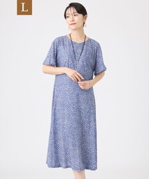 【L】【接触冷感・マシンウォッシャブル】ミニチータープリントコンチェロフレアスリーブワンピース