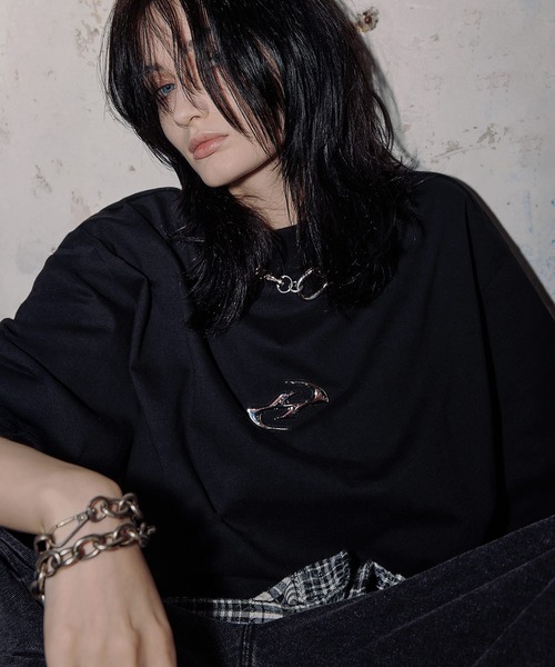 ERAR(エラー)の「【ERAR】オーバーサイズメタルプレート無地モックネックTシャツ(Tシャツ/カットソー・メンズ・ブラック/ホワイト・L/M/S/XL)」の16枚目の写真