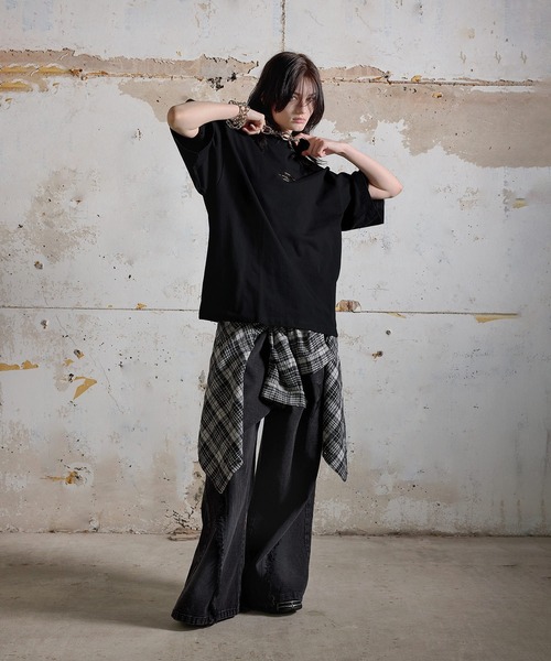 ERAR(エラー)の「【ERAR】オーバーサイズメタルプレート無地モックネックTシャツ(Tシャツ/カットソー・メンズ・ブラック/ホワイト・L/M/S/XL)」の19枚目の写真