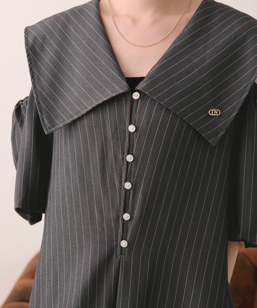 loin nuit(ロワンニュイ)の「big collar puff onepiece / ビックカラーパフワンピース(ワンピース・レディース・ブルー/グレー/アイボリー・FREE)」の4枚目の写真