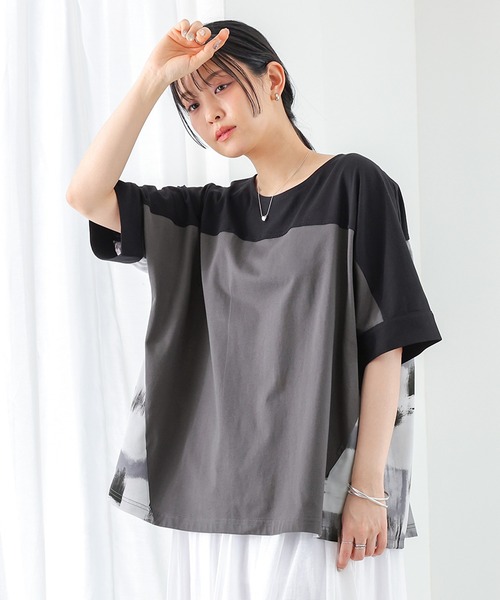 n'OrLABEL（ノアールレーベル）の「プリント切替配色カットソー（Tシャツ/カットソー・レディース・チャコール/グレイッシュベージュ・FREE）」の5枚目の写真